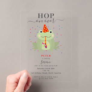 Cute Kikker Feest Hoed Hop Over Kids Verjaardag Acryl Uitnodigingen