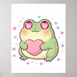 Cute Kikker Houder Hart Poster Kawaii Kikker Esthe