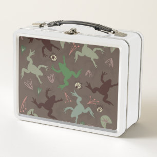 Cute Kikkers en Bloemig Groen Bruin Patroon