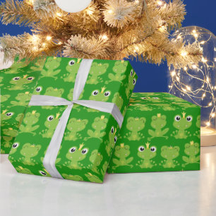 Cute Kikkers Patroon op Donkergroen Cadeaupapier