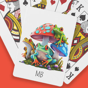 Cute Kikkers Rode Blauwe Paddenstoelen Initialen Pokerkaarten