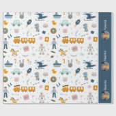 Cute Kind Pattern Foto and Name Boy Blue Cadeaupapier (Vlak)