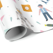 Cute Kind Pattern Foto and Name Boy Blue Cadeaupapier (Rol Hoek)