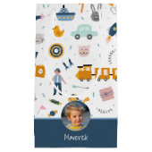Cute Kind Pattern Foto and Name Boy Blue Klein Cadeauzakje (Voorkant)