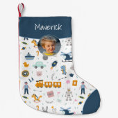 Cute Kind Pattern Foto and Name Boy Blue Kleine Kerstsok (Voorkant)