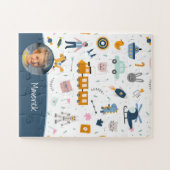 Cute Kind Pattern Foto and Name Boy Blue Legpuzzel (Horizontaal)