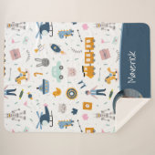 Cute Kind Pattern Foto and Name Boy Blue Sherpa Deken (Voorkant (horizontaal))