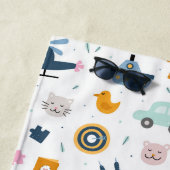 Cute Kind Pattern Foto and Name Boy Blue Strandlaken (In situ)