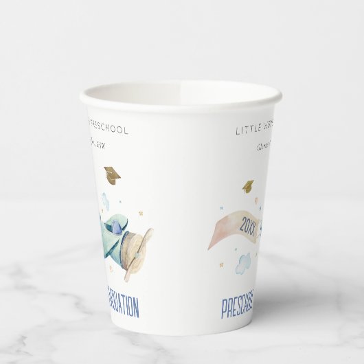 Cute Kinder Airplane Sky Stars Preschool Afstudere Papieren Bekers (Links)