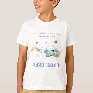 Cute Kinder Airplane Sky Stars Preschool Afstudere T-shirt