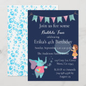 Cute Kinder Bubble Birthday Party Invitation Kaart (Voorkant / Achterkant)