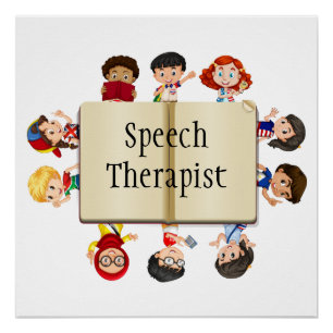 Cute Kinder Cartoon Book Speech Therapist Perfect Poster