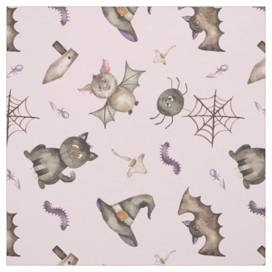 Cute Kinder Cat Bat Spider Halloween Pattern Stof (Swatch)