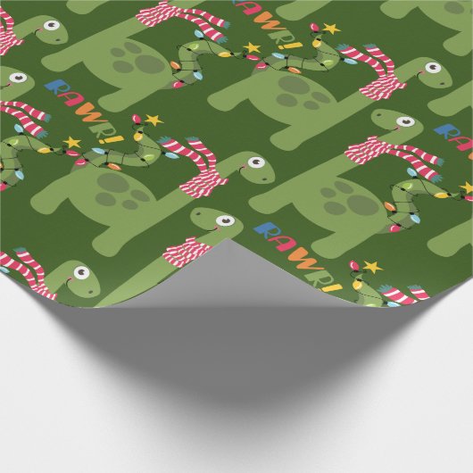 Cute Kinder Dinosaur-kerstinpakpapier Cadeaupapier (Hoek)