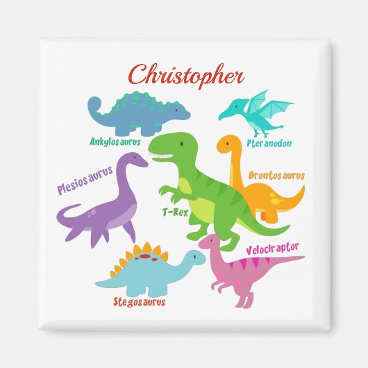 Cute Kinder Dinosaur Names Personalized Magneet (Voorkant)