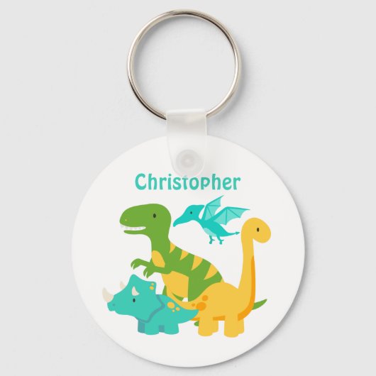 Cute Kinder Dinosaur Personalized Sleutelhanger (Voorkant)