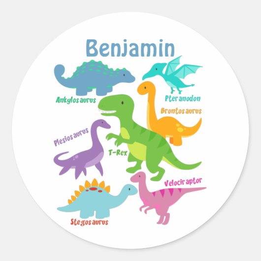Cute Kinder Dinosaur Ronde Sticker (Voorkant)