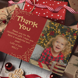 Cute Kinder Gold Glitter-fotokerstmis Bedankkaart