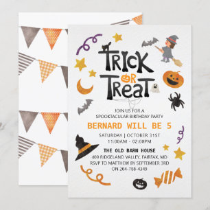 Cute Kinder Halloween Birthday Party Invitation Kaart