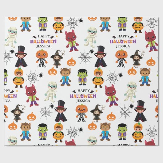 Cute Kinder Halloween Costume Party Cadeaupapier (Vlak)