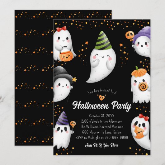 Cute Kinder Halloween Party Invitation Kaart (Voorkant / Achterkant)