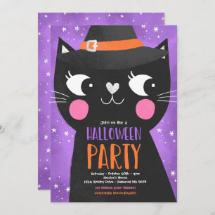 Cute Kinder Halloween Party Witches Cat Spooky Kaart