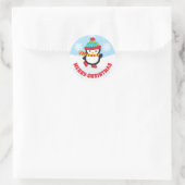 Cute Kinder Ice Skating Penguin Merry Kerstmis Ronde Sticker (Tas)
