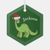 Cute Kinder Kerstmis Dinosaur Green - Gepersonalis Glas Ornament (Voorkant)