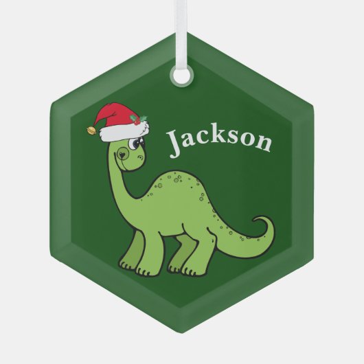 Cute Kinder Kerstmis Dinosaur Green - Gepersonalis Glas Ornament (Voorkant)