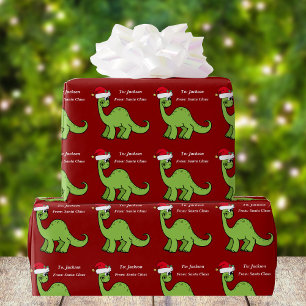 Cute Kinder kerstrode dinosaurus op maat Cadeaupapier