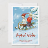 Cute Kinder Sledding Scene | Joyful Wishes Feestdagenkaart (Voorkant)
