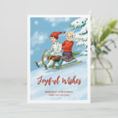 Cute Kinder Sledding Scene | Joyful Wishes Feestdagenkaart (Staand voorkant)