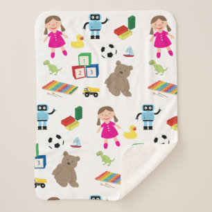 Cute Kinder Toys Pattern Sherpa Deken