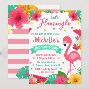 Cute Kinder Tropical Flamingo Summer Birthday Kaart