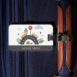 Cute Kinder Urban City Vehicle Cars Road Cityscape Bagagelabel