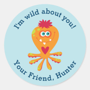 Cute Kinder Valentijnsdag Monster Classroom Ronde Sticker