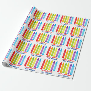 Cute Kindergarten Teacher Custom Crayon Birthday Cadeaupapier