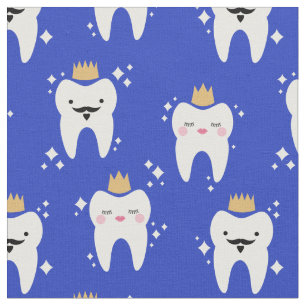 Cute King & Queen Tooth Pattern Blue Stof