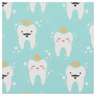 Cute King & Queen Tooth Pattern Turquoise Stof