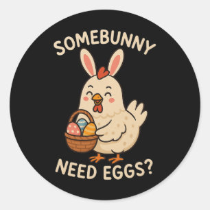 Cute Kip Konijnenoren Somebunny Heeft Eieren Nodig Ronde Sticker