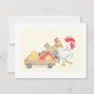 Cute Kippen Kuikens Familie Aardbeien Plat Kaart