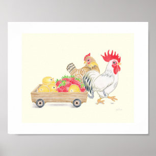 Cute Kippenfamilie Aardbeien Nursery Kunst Poster