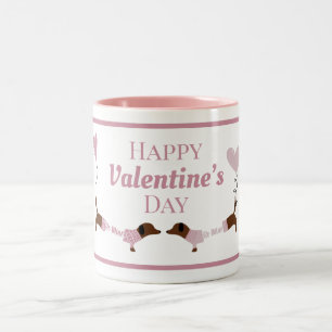 Cute Kissans Dachshund Wiener Dog Roze Valentijnse Tweekleurige Koffiemok
