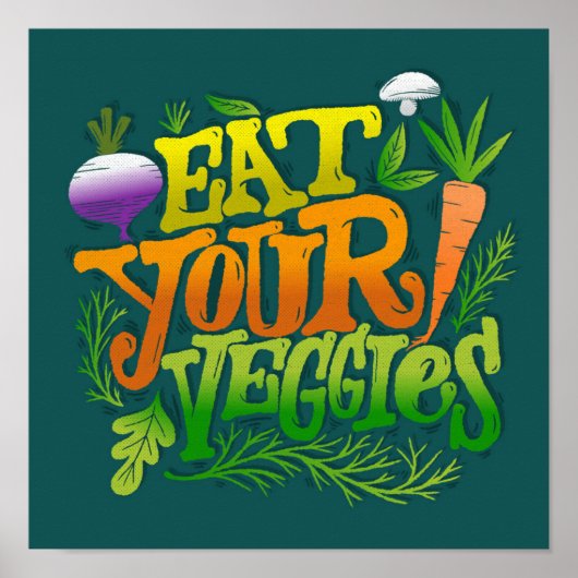 Cute Kitchen | Eat je Veggies Poster (Voorkant)