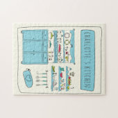 Cute Kitchen Illustration Blue Personalized Name Legpuzzel (Horizontaal)