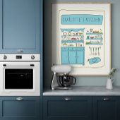 Cute Kitchen Illustration Blue Personalized Name Poster
