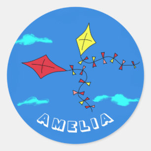 Cute Kites Red Yellow met de naam Kinderen van afg Ronde Sticker