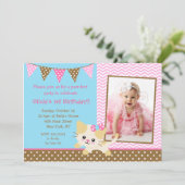 Cute Kitte Chat 1er Anniversaire Invitations (Debout devant)