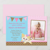 Cute Kitte Chat 1er Anniversaire Invitations (Devant / Derrière)