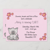 Cute Kitten 1er Anniversaire Invitation pour fille (Devant / Derrière)